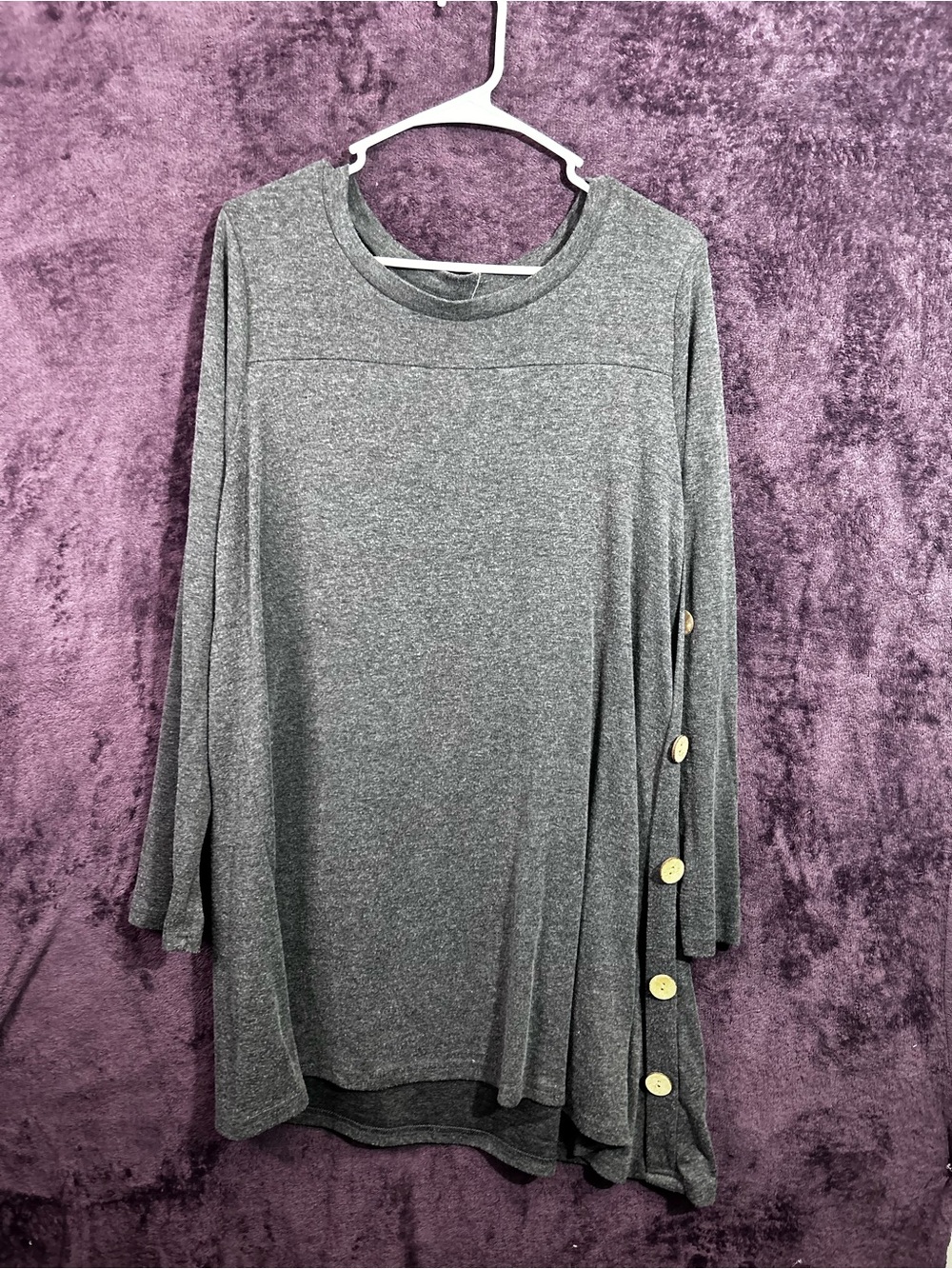Women's Gray Long Sleeve Tunic with Side Button Detail